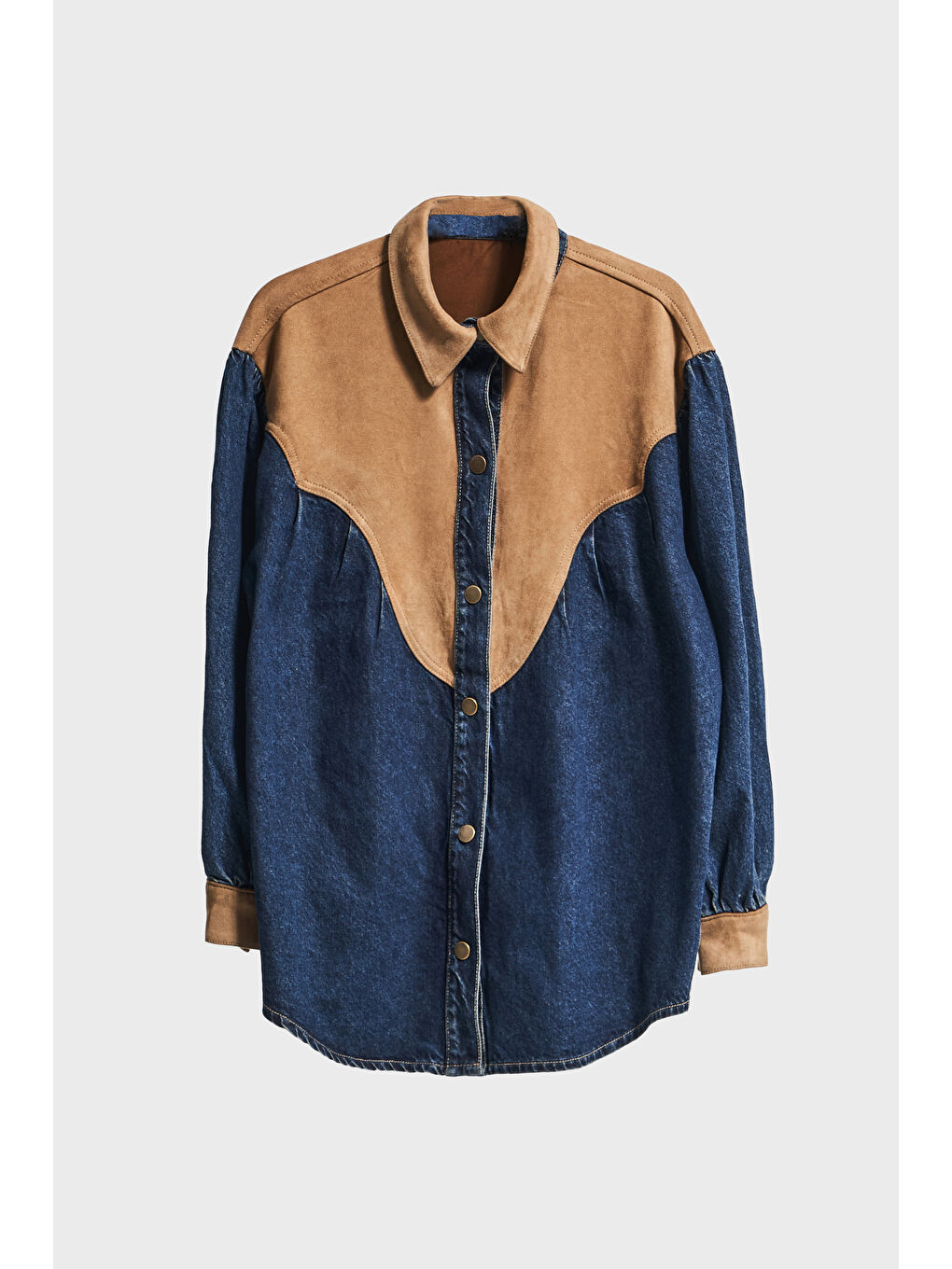 Mavi Kadın Jean Rengi 1w5-8 Oversize Süet Denim Karışımlı Özel Tasarım Gömlek-1