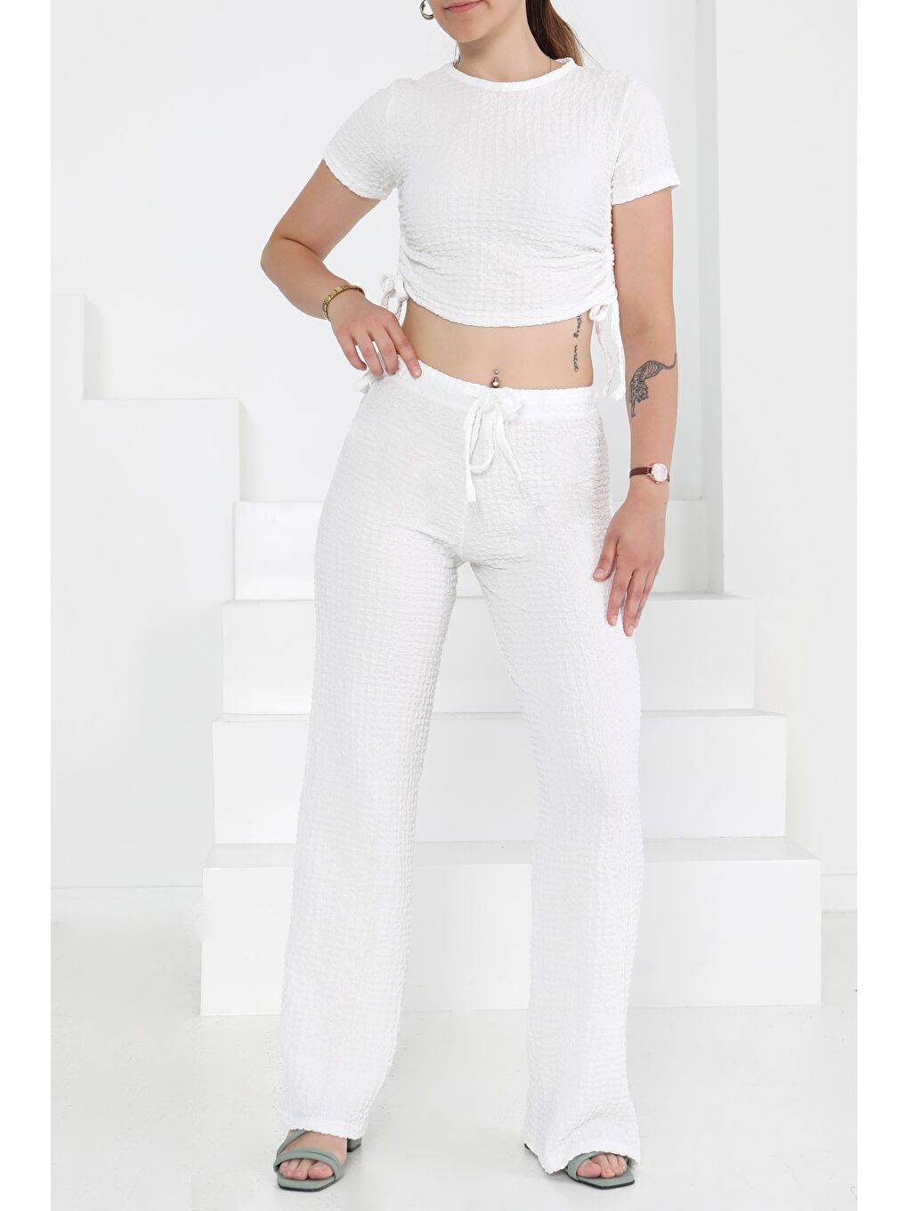 Yan Bağcıklı Takım Beyaz - 27277-4