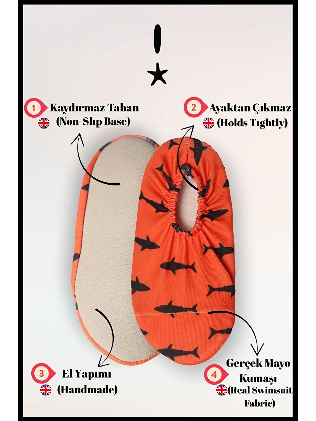 Turuncu Erkek Bebek&Çocuk Kaydırmaz Taban Deniz Ayakkabısı Havuz Patiği-2