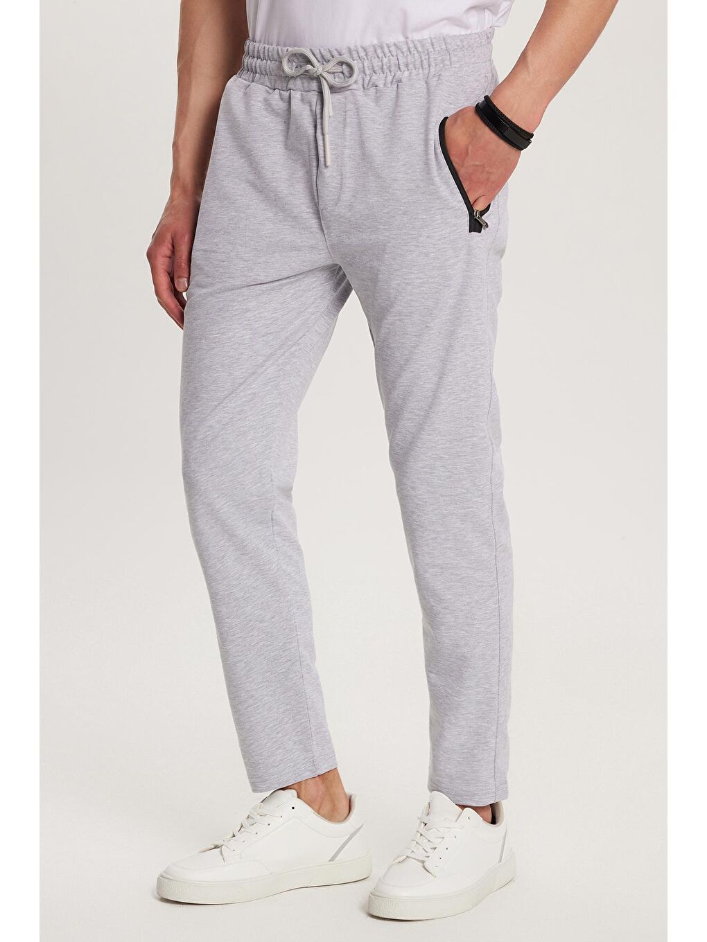 Unisex Standart Fit Pamuklu 2 İplik Fermuar Cepli Beli Lastikli Bağlamalı Düz Paça Gri Eşofman Altı