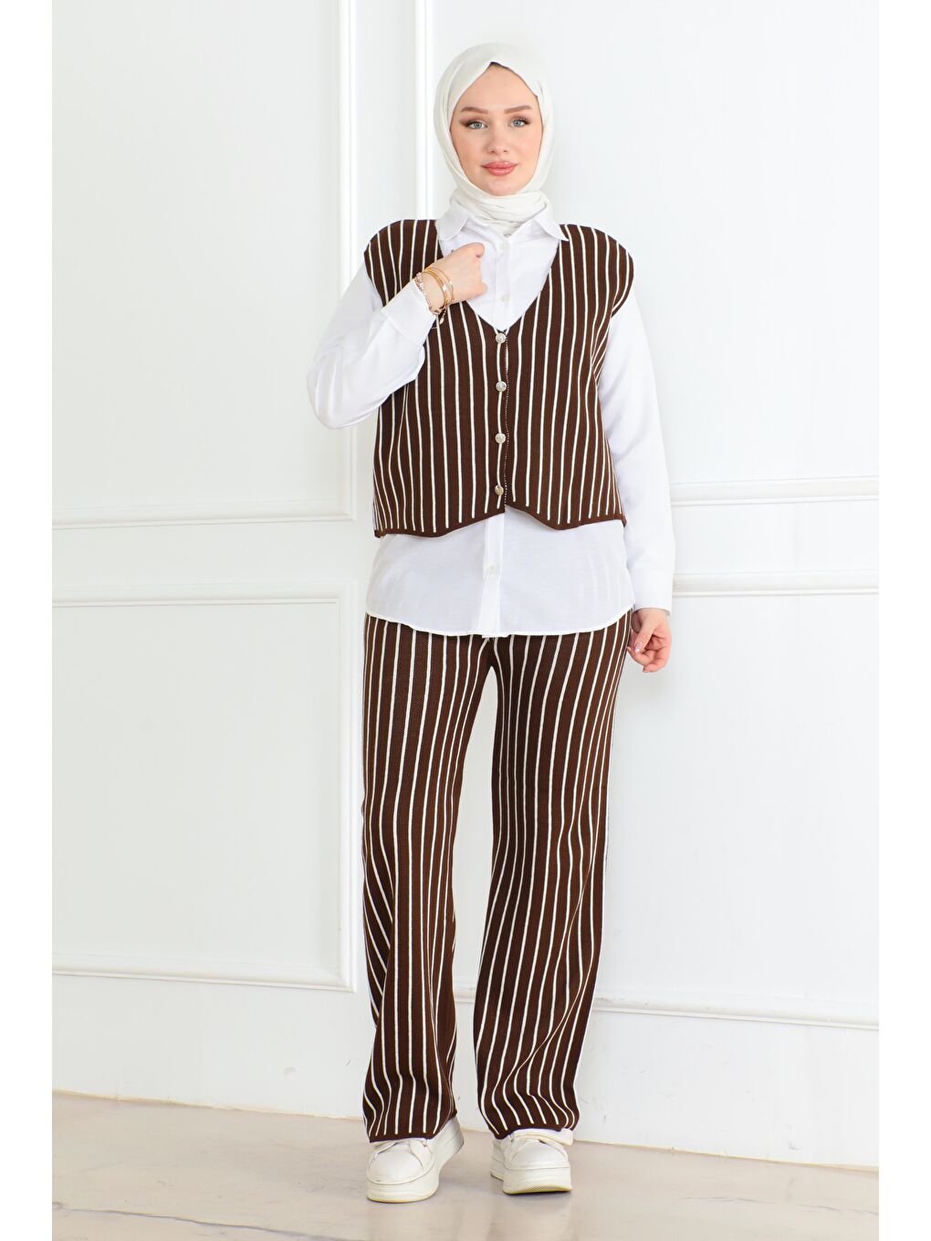 Kahverengi Üçlü Triko Takım Kahve - 26612