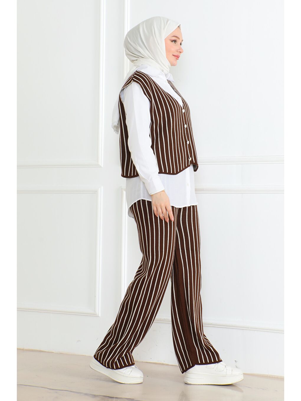 Kahverengi Üçlü Triko Takım Kahve - 26612-2