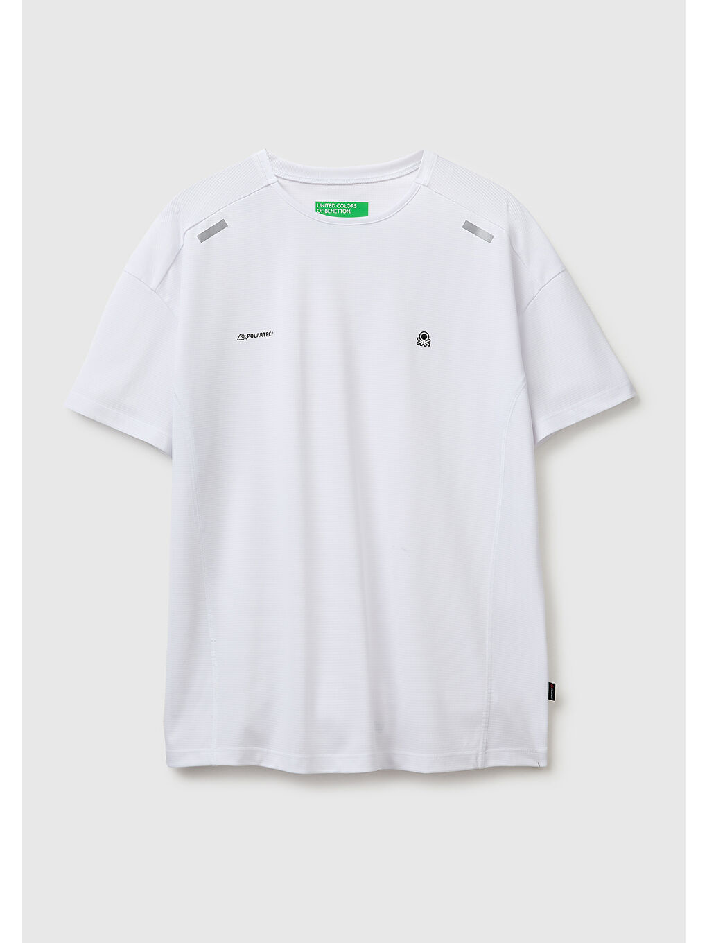 Erkek Beyaz  Reflektif Baskılı Logolu Bisiklet Yaka T-Shirt