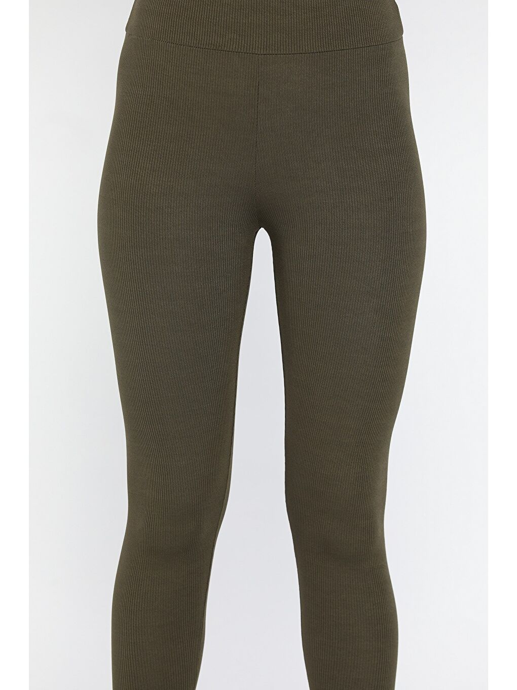 Haki Kadın Fitilli Yüksek Bel Tayt-3