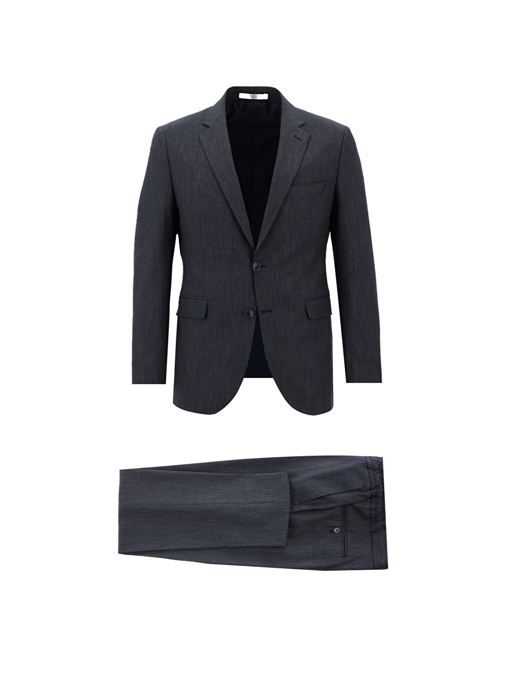 Lacivert Slim Fit Dar Kesim Beli Lastikli İpli Desenli Takım Elbise