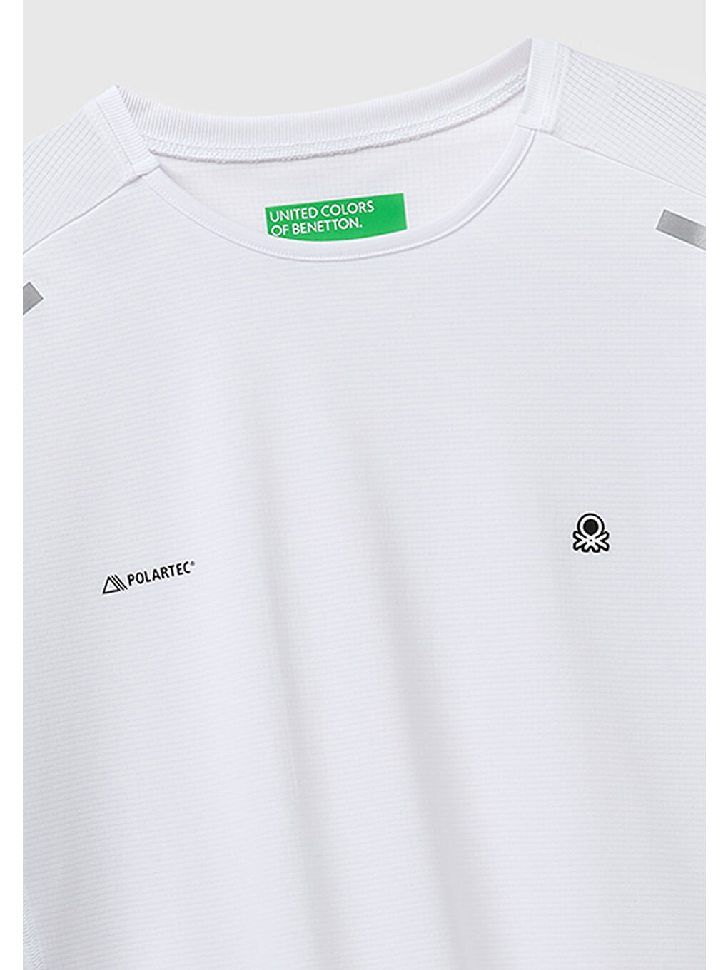 Erkek Beyaz  Reflektif Baskılı Logolu Bisiklet Yaka T-Shirt-2