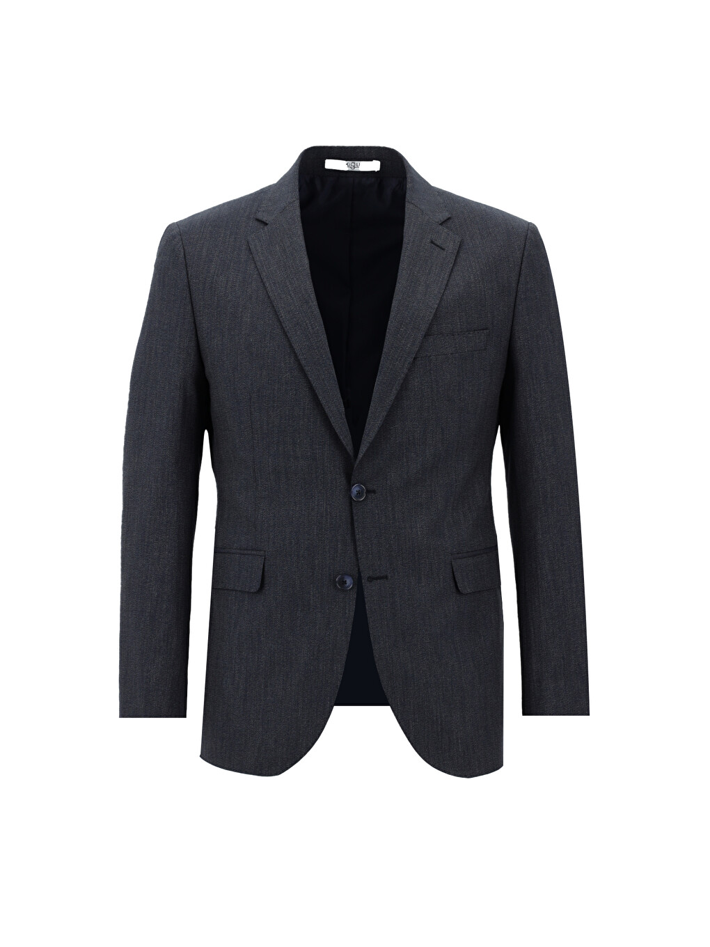 Lacivert Slim Fit Dar Kesim Beli Lastikli İpli Desenli Takım Elbise-1