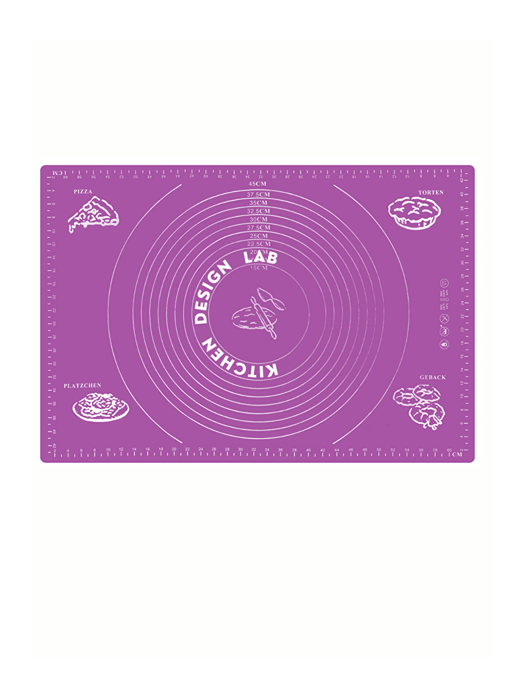 1. Sınıf Fırın Pişirme Altlığı, Mor Ölçülü Hamur Açma Matı 45 X 65 Cm, Bambu Saplı Silikon Merdane-1