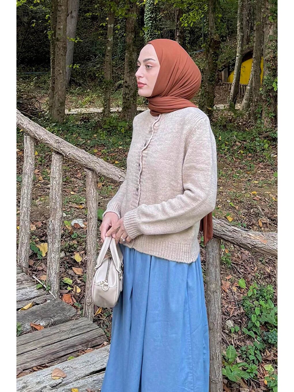 Bisiklet Yaka Kısa Hırka Bej-1