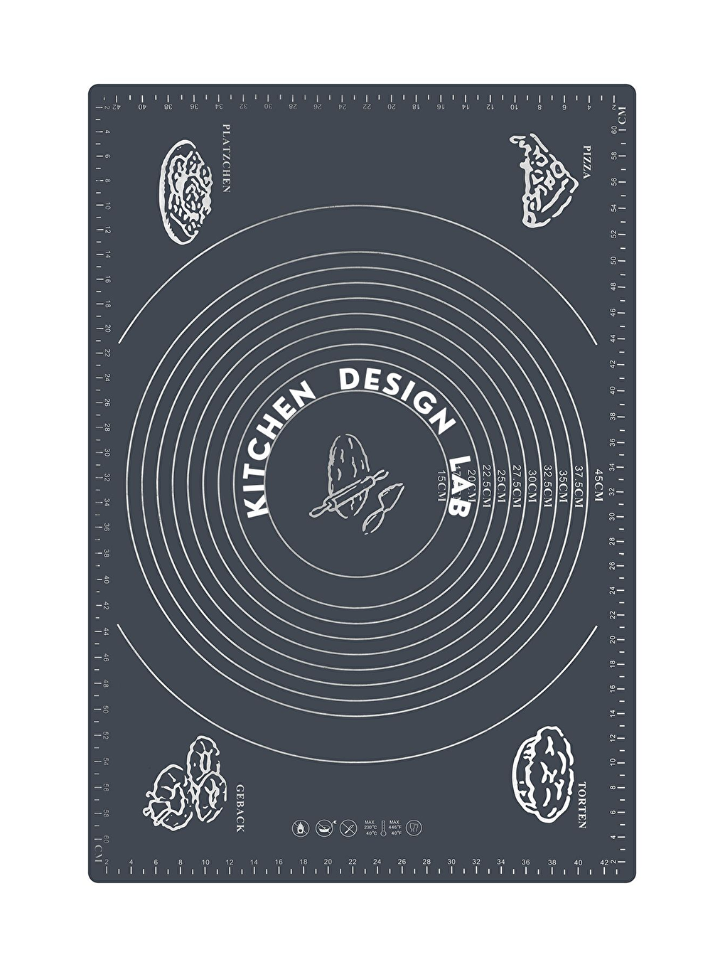 Antrasit 2'li Set Gri 45x65 Cm Silikon Hamur Açma Matı Ve Siyah Silikon Merdane 42 Cm-1