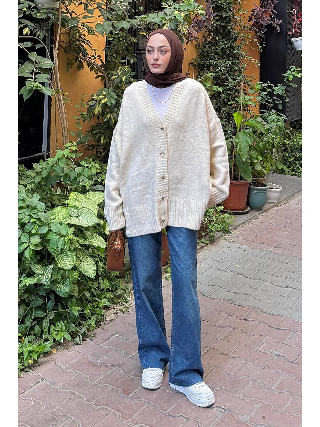 Bej Salaş Dokulu Basic Hırka Natural