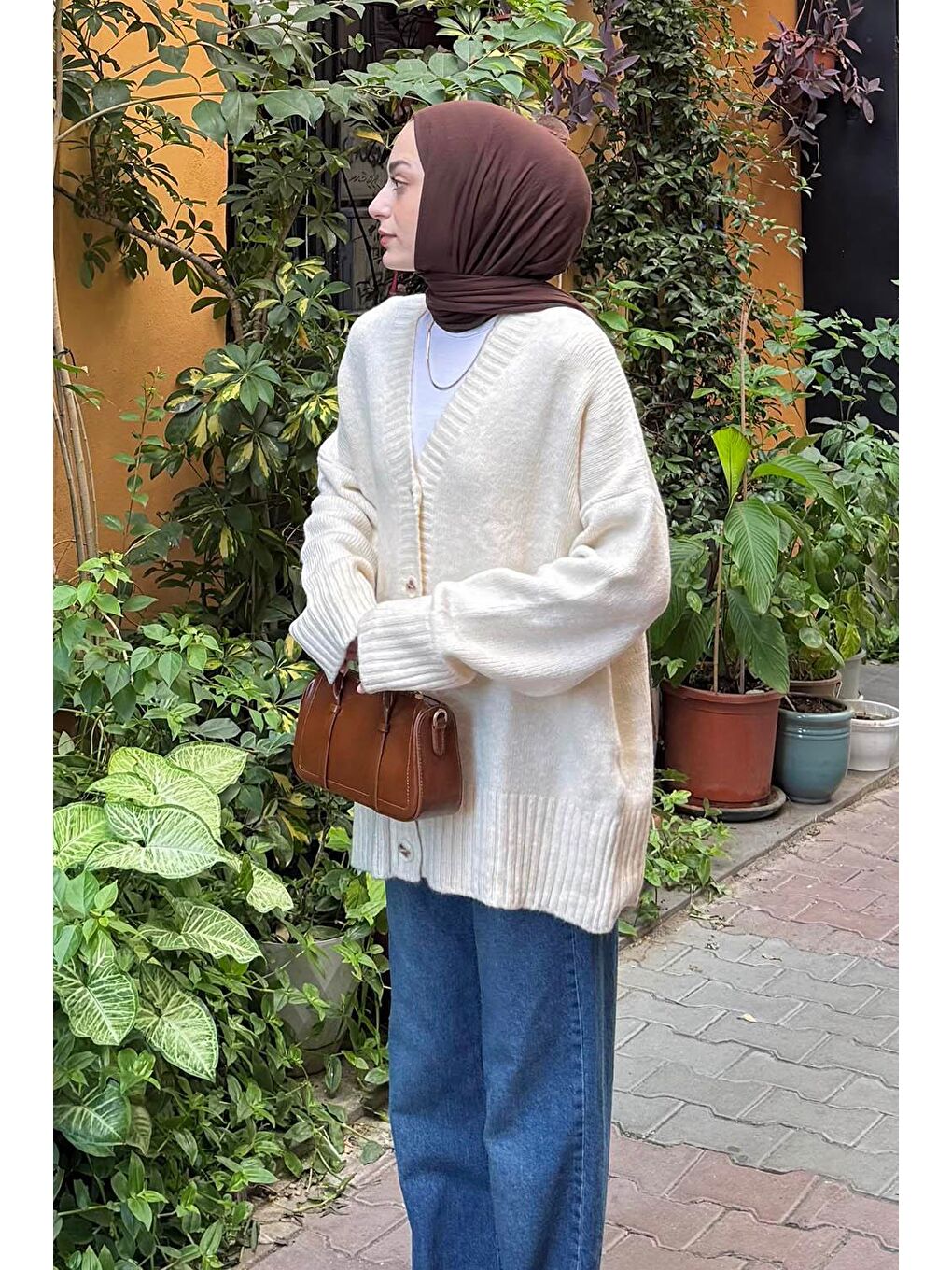 Bej Salaş Dokulu Basic Hırka Natural-1