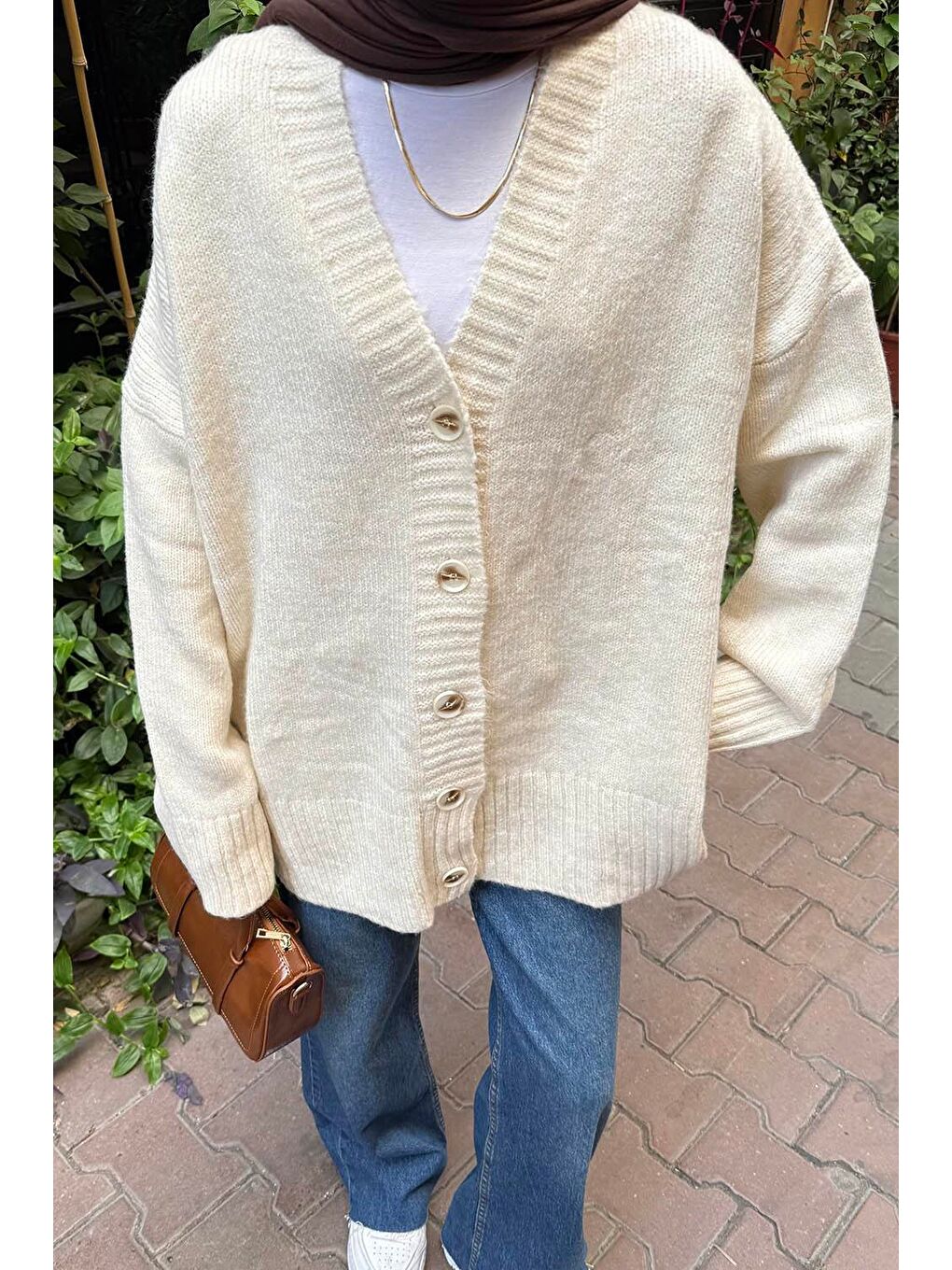 Bej Salaş Dokulu Basic Hırka Natural-2