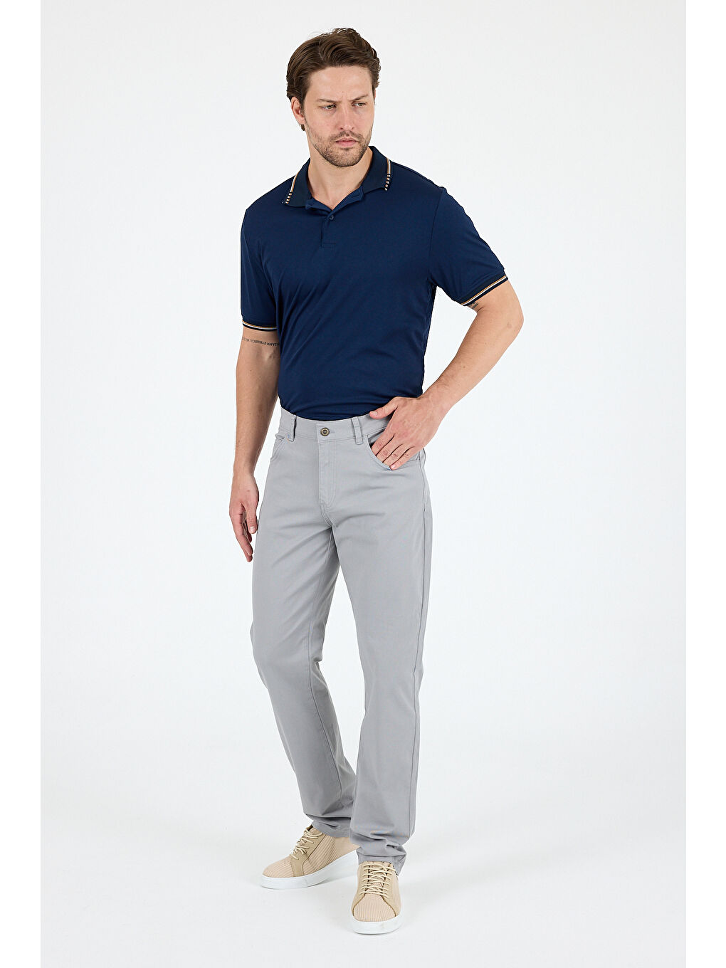 Gri Erkek Regular Fit Gabardin %98 Pamuk %2 Elastan Rahat Günlük Klasik Düz Kesim Pantolon-1