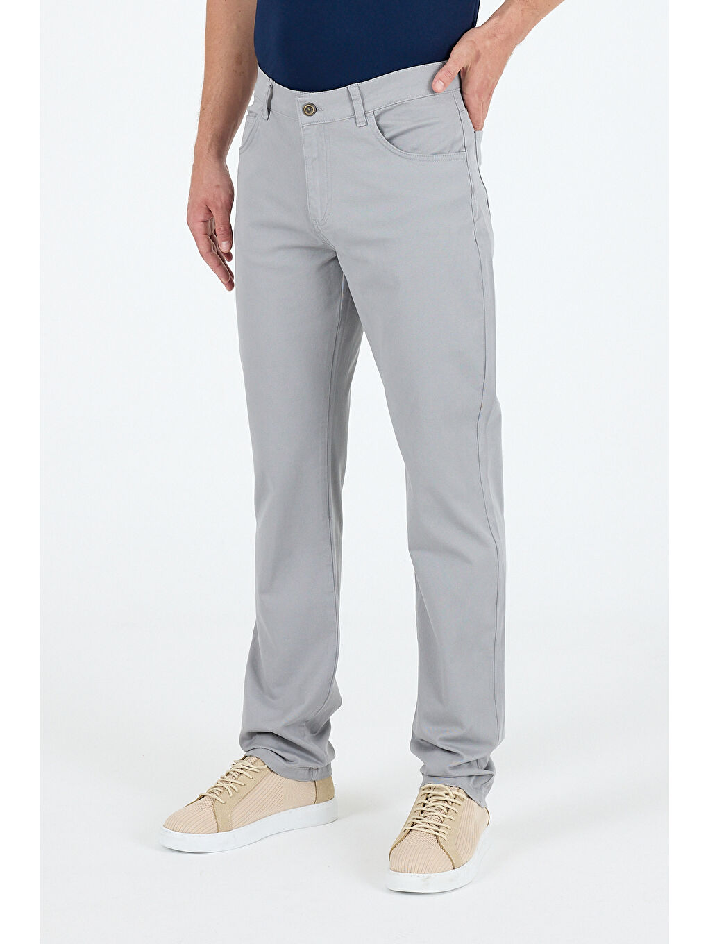 Gri Erkek Regular Fit Gabardin %98 Pamuk %2 Elastan Rahat Günlük Klasik Düz Kesim Pantolon-2
