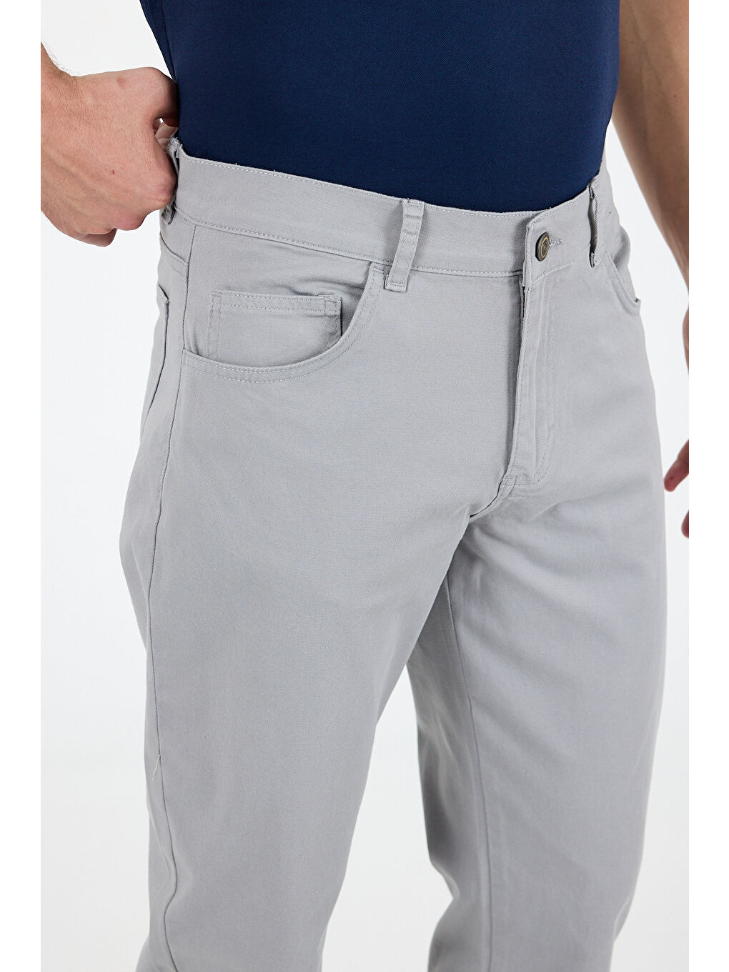 Gri Erkek Regular Fit Gabardin %98 Pamuk %2 Elastan Rahat Günlük Klasik Düz Kesim Pantolon-3