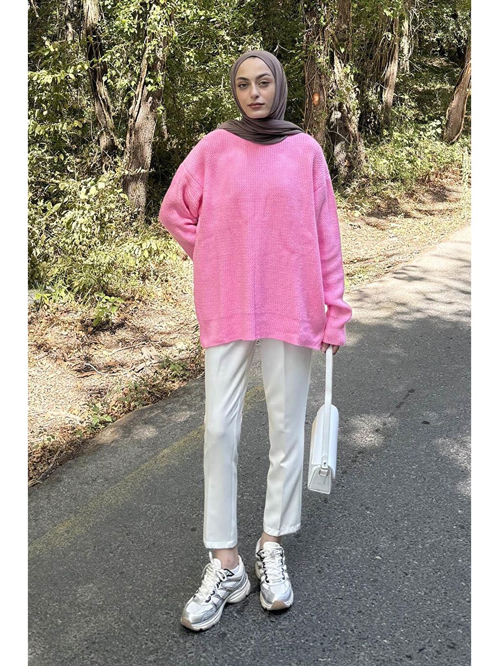 İnce Örgülü Kazak Pembe