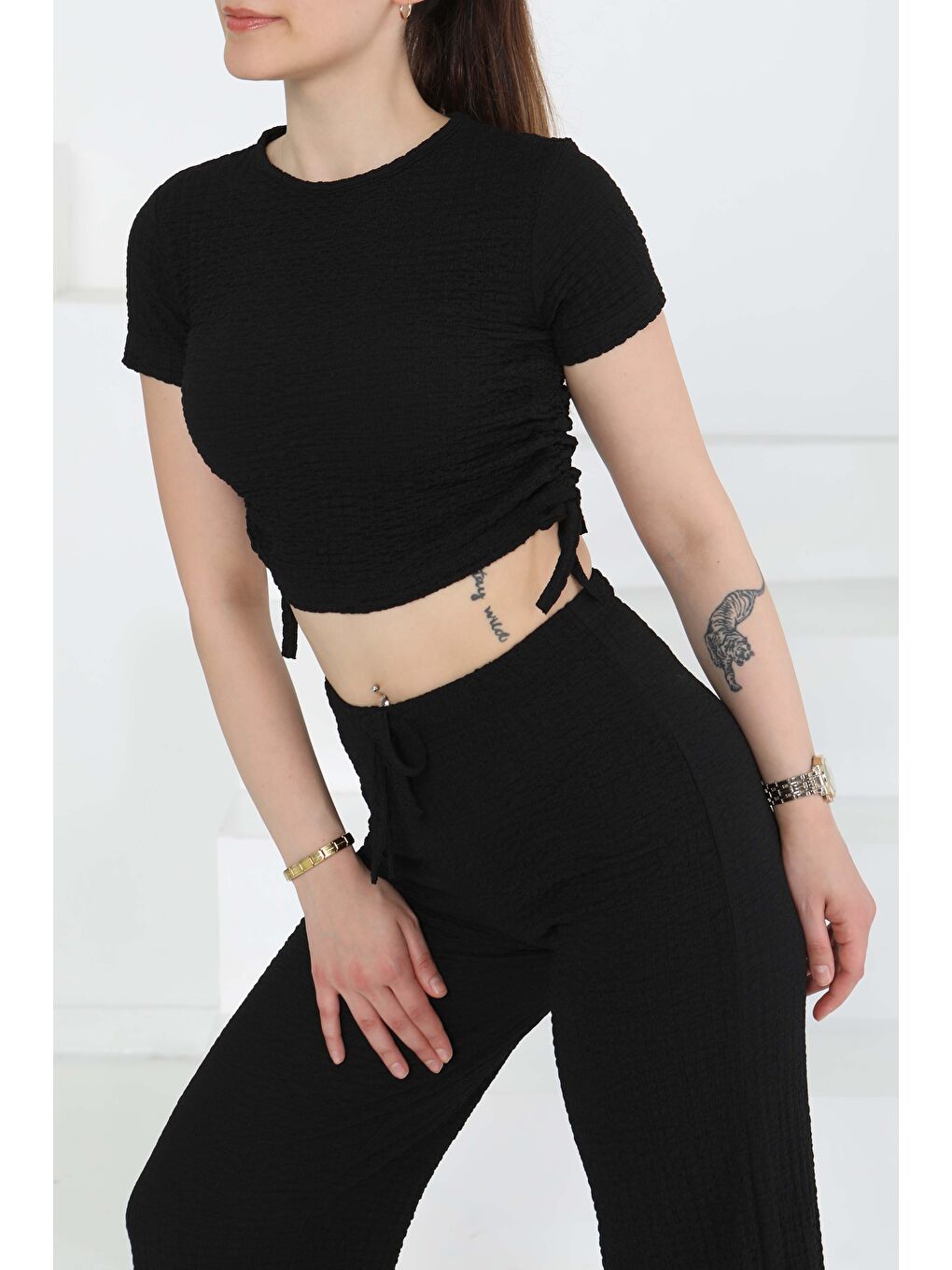 Yan Bağcıklı Takım Siyah - 27277-2