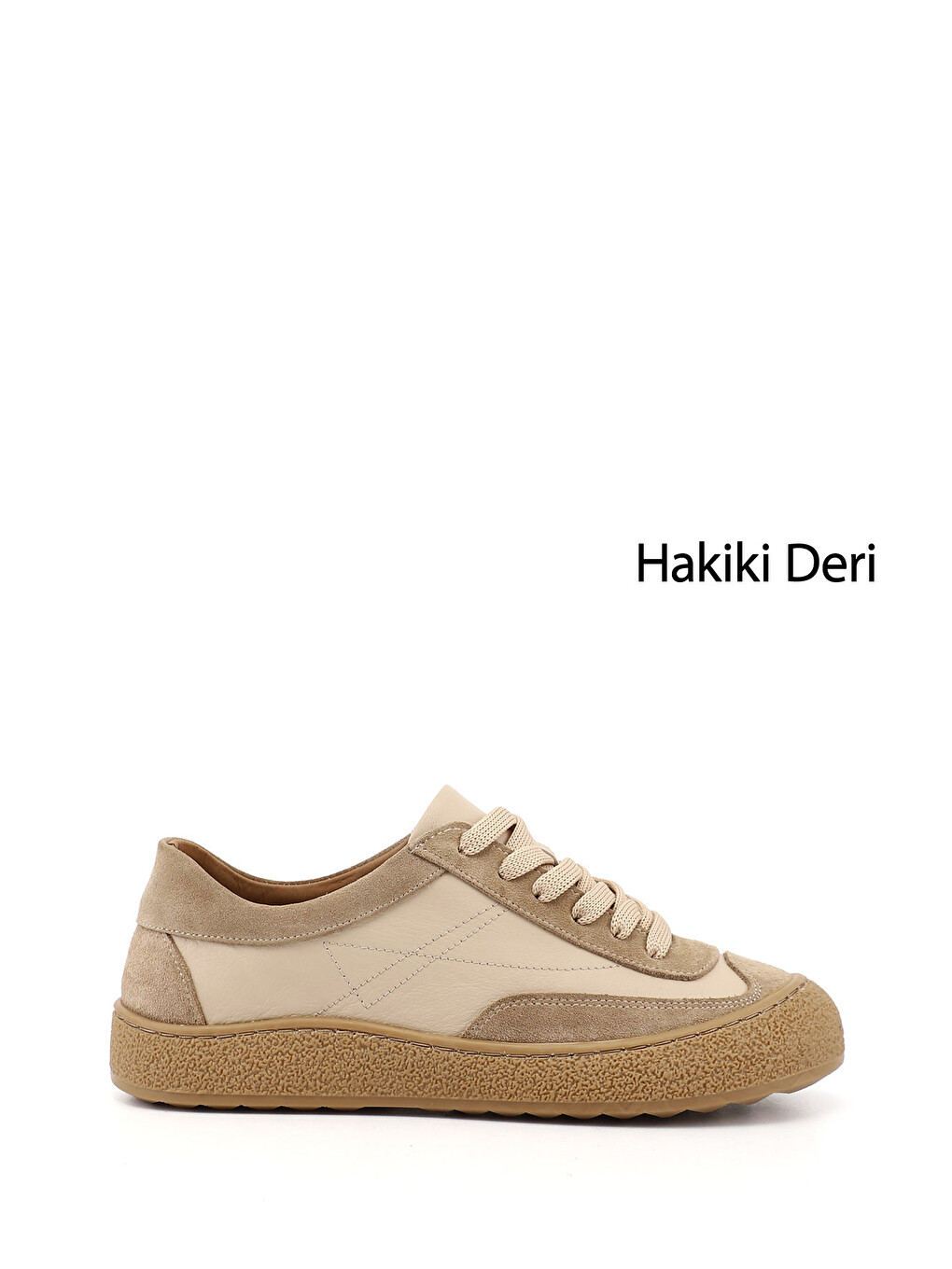 Bej Kadın Açık Nude Bağcıklı Hakiki Deri Sneaker