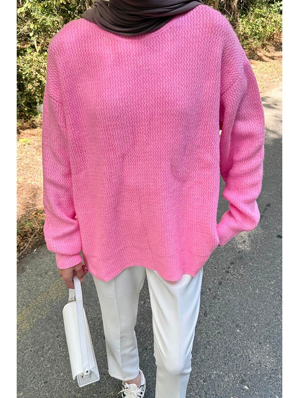 İnce Örgülü Kazak Pembe-2