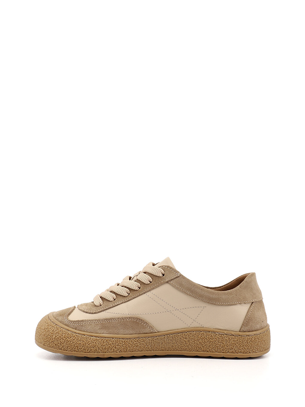 Bej Kadın Açık Nude Bağcıklı Hakiki Deri Sneaker-2