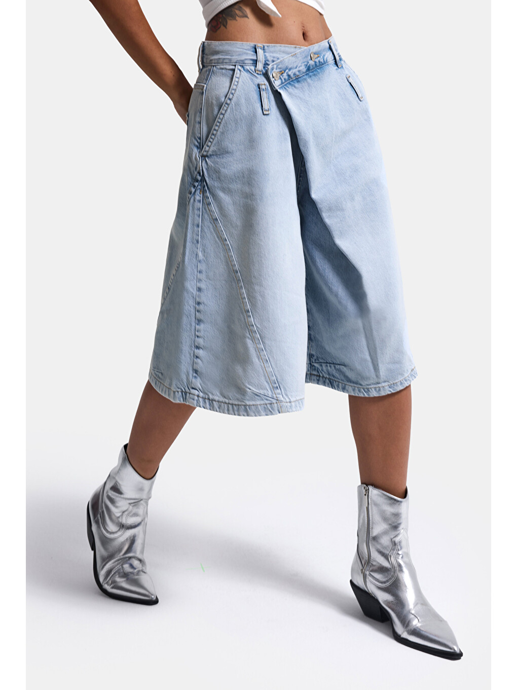 Mavi Kadın Jean Rengi 4s6-3 Süper Baggy Fit Maxi Bermuda Tasarım Denim Jort-1