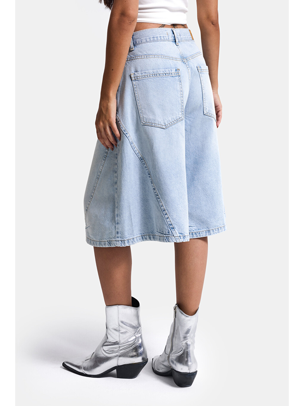 Mavi Kadın Jean Rengi 4s6-3 Süper Baggy Fit Maxi Bermuda Tasarım Denim Jort-3