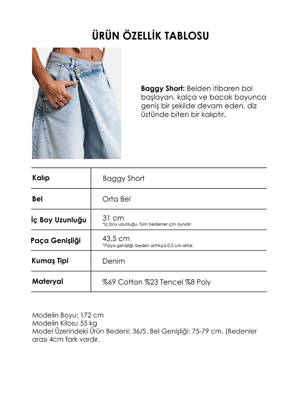 Mavi Kadın Jean Rengi 4s6-3 Süper Baggy Fit Maxi Bermuda Tasarım Denim Jort-4
