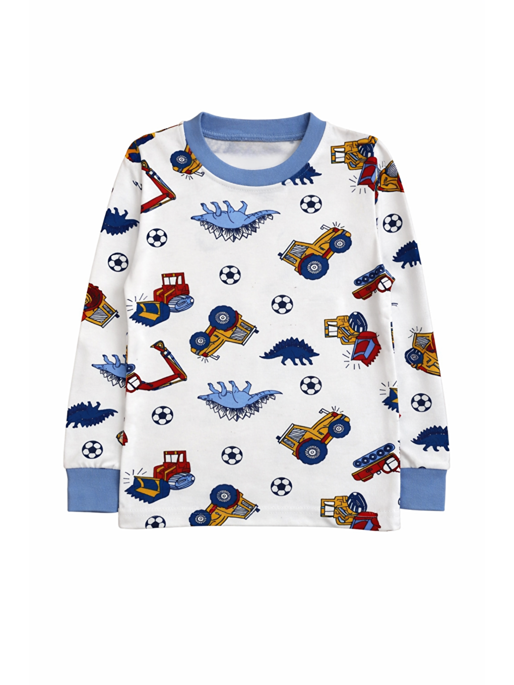 Mavi Erkek Çocuk %100 Doğal Pamuk Yüksek Kalite Uzun Kollu Manşetli Pijama Takımı-5