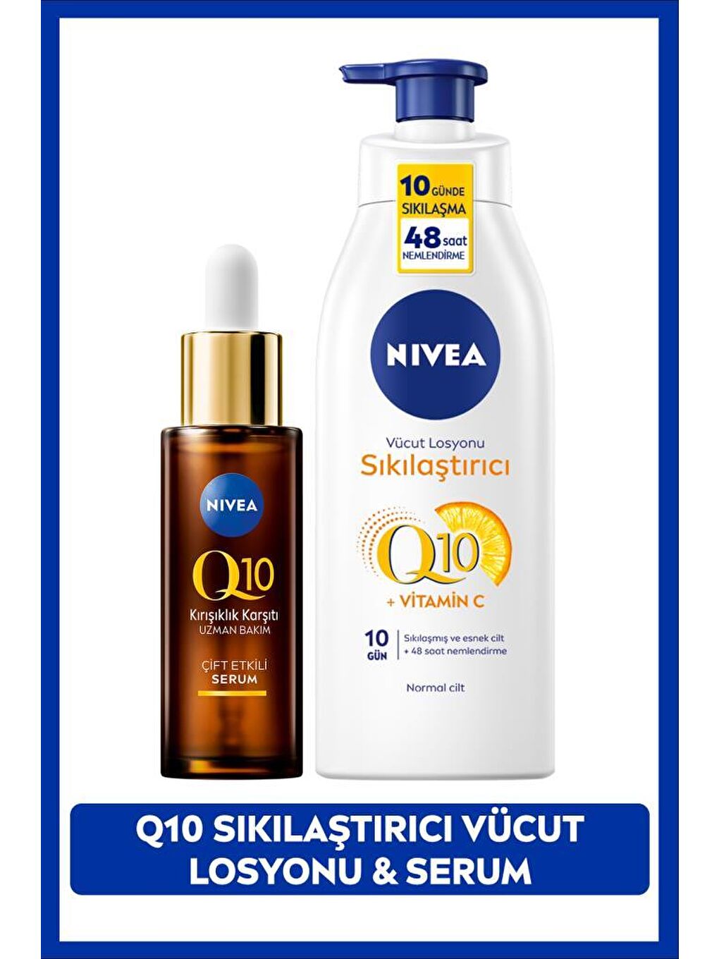 NIVEA Şeffaf Q10 Kırışıklık Karşıtı Çift Etkili Cilt Serumu 30ml, Sıkılaştırıcı Nemlendirici Vücut Losyonu 400ml