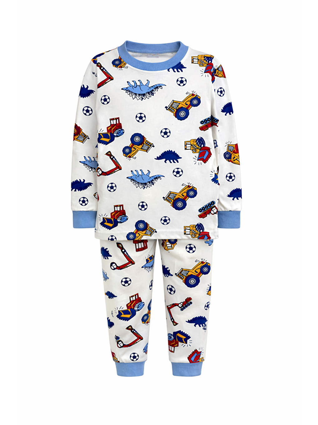 Mavi Erkek Çocuk %100 Doğal Pamuk Yüksek Kalite Uzun Kollu Manşetli Pijama Takımı-6