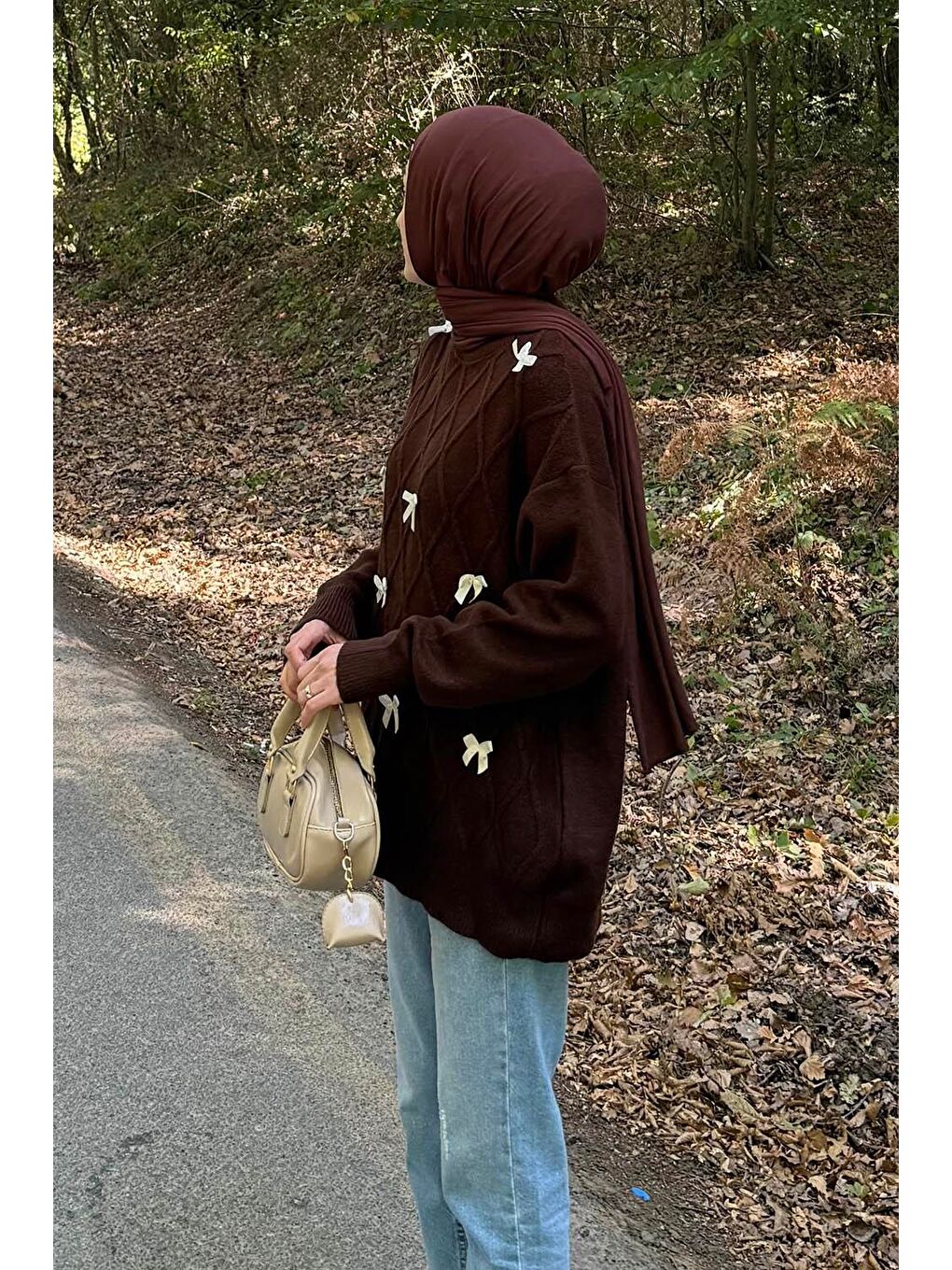 Kurdeleli Triko Kazak Acı Kahverengi-1