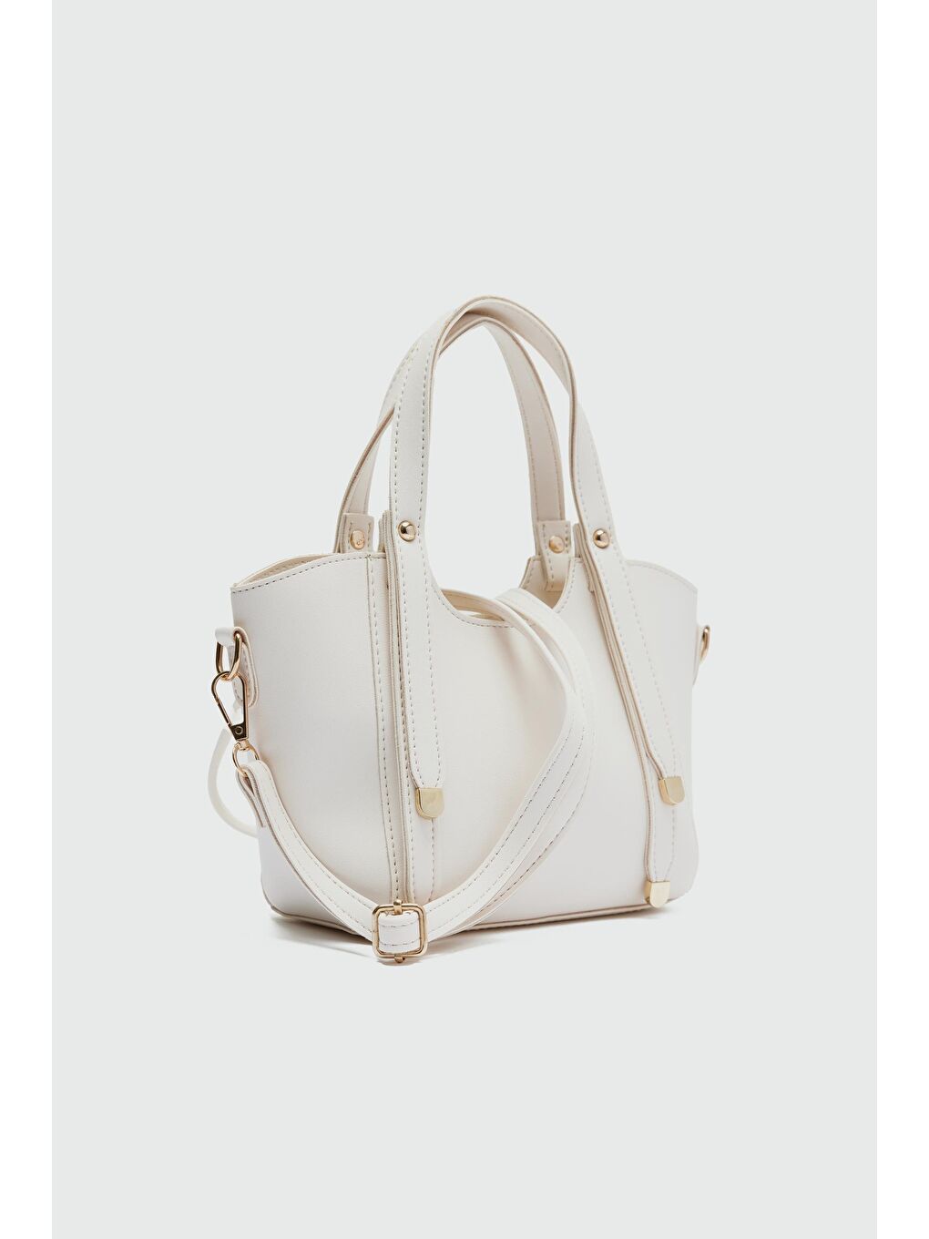 Ekru Pureline El Ve Çapraz Çanta Krem-1