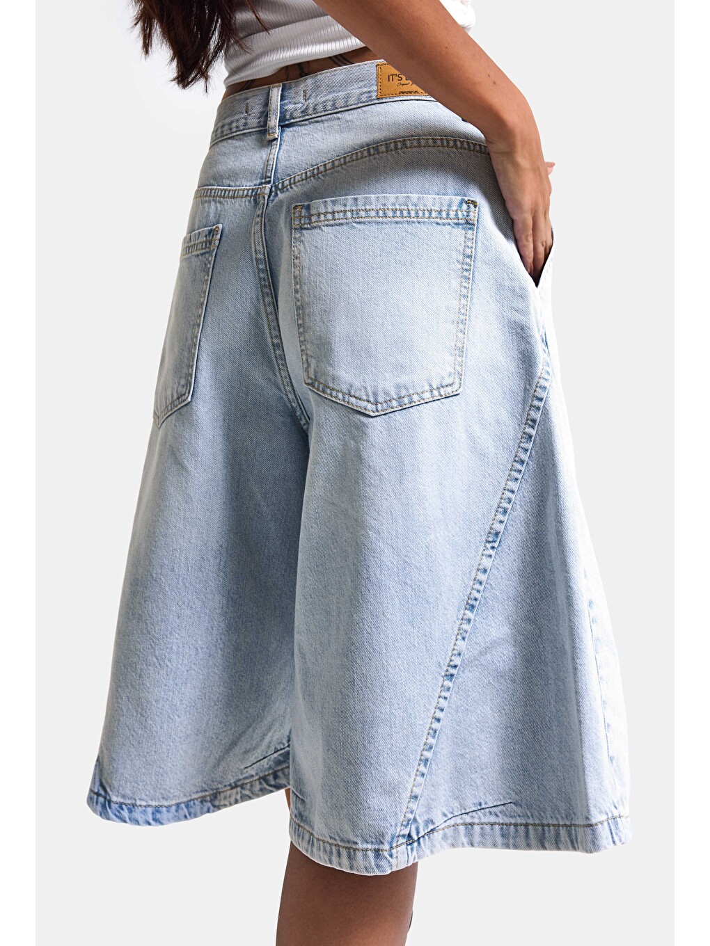 Mavi Kadın Jean Rengi 4s6-3 Süper Baggy Fit Maxi Bermuda Tasarım Denim Jort-5