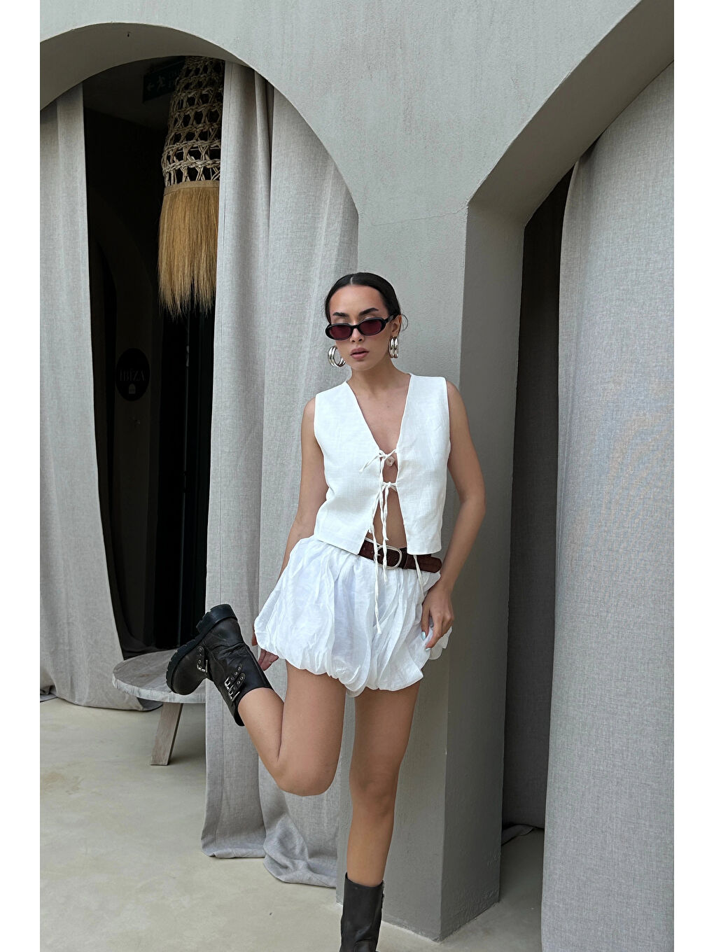 Kadın Beyaz Balon Etek 1017-4139-3