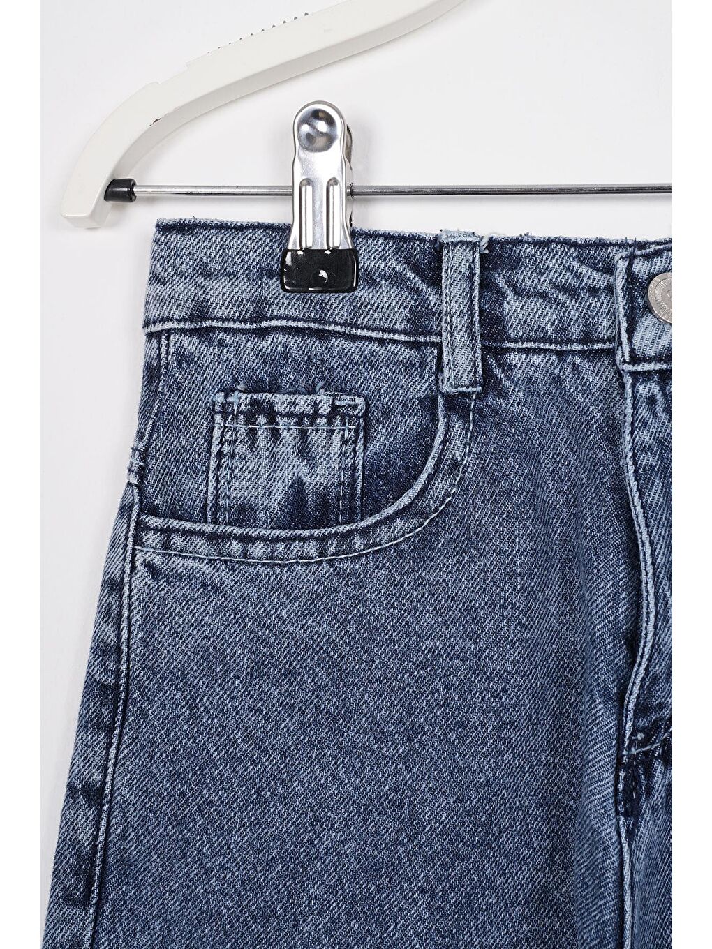 Mavi Yüksek Bel Paçası Yırtmaçlı Kız Çocuk Jean Pantolon-1