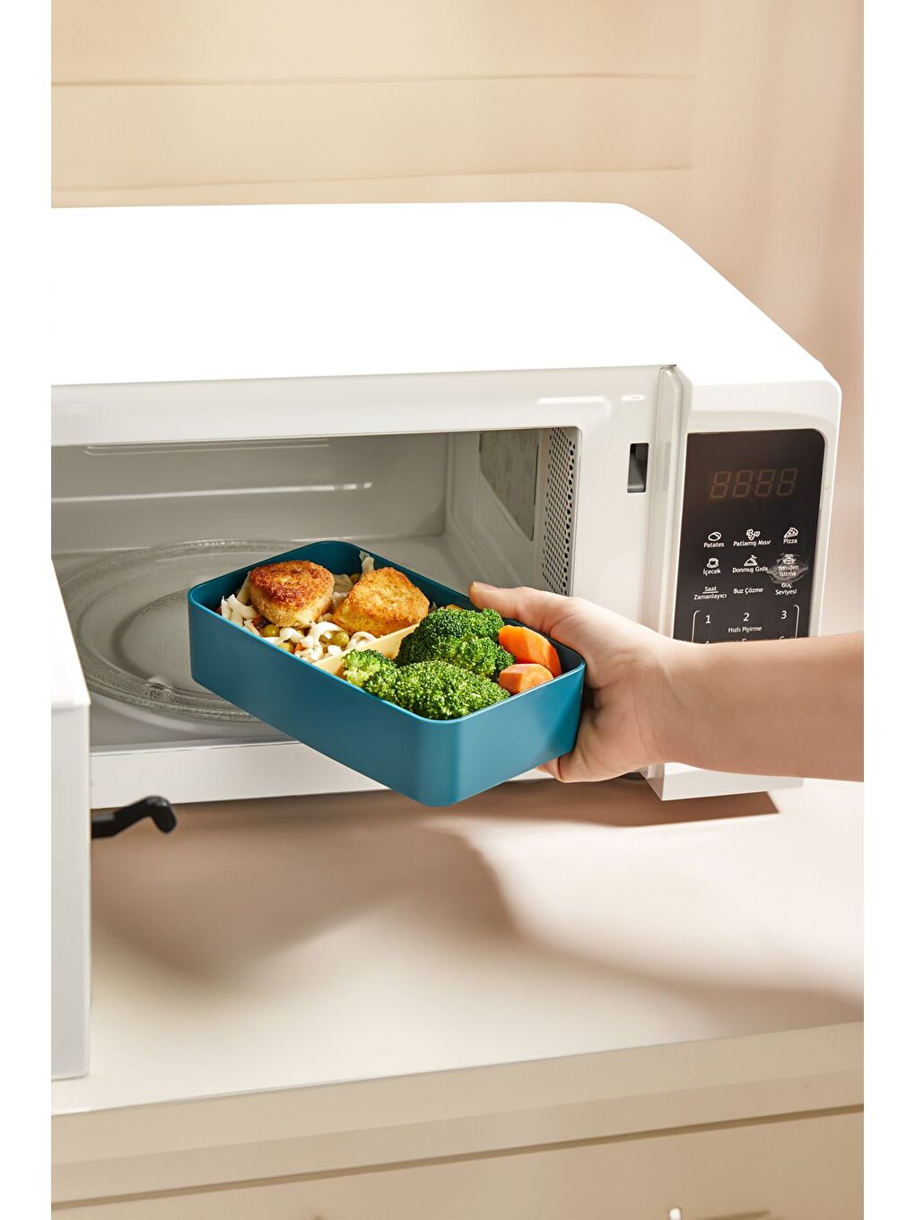 2 Katlı Ayarlanabilir Dikdörtgen Beslenme Kabı Çatal Kaşık Servisli Yemek Saklama Kutusu Yeşil-6