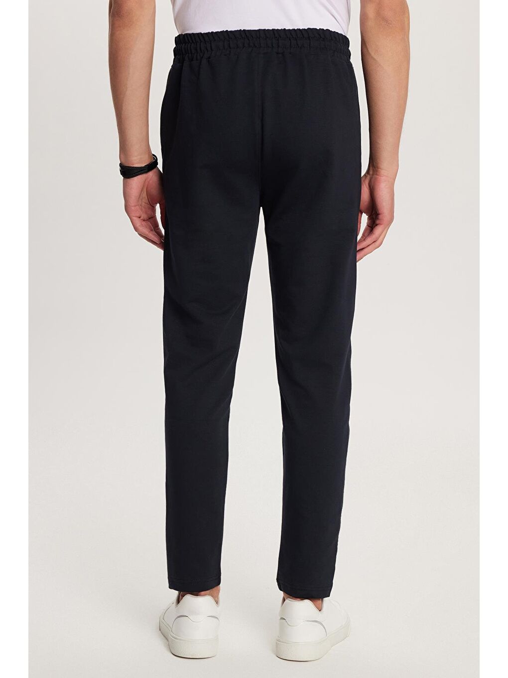 Unisex Standart Fit Pamuklu 2 İplik Fermuar Cepli Lastikli Bağlamalı Düz Paça Lacivert Eşofman Altı-4