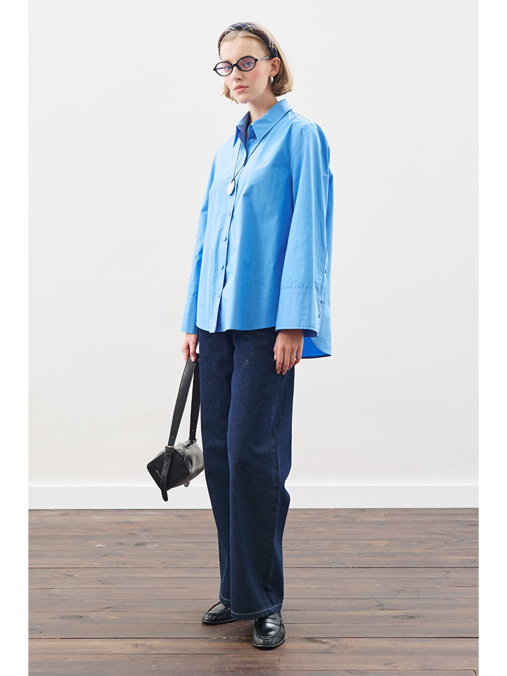 Geniş Manşetli Klasik Gömlek Mavi-1