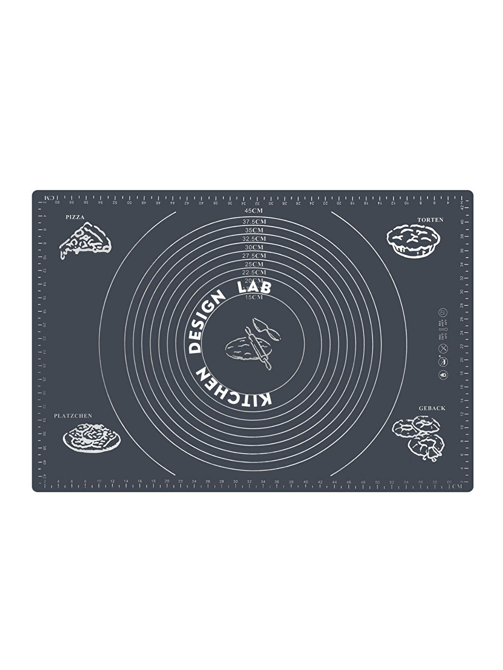 Antrasit 2'li Set Gri 45x65 Cm Silikon Hamur Açma Matı Ve Siyah Silikon Merdane 42 Cm-4