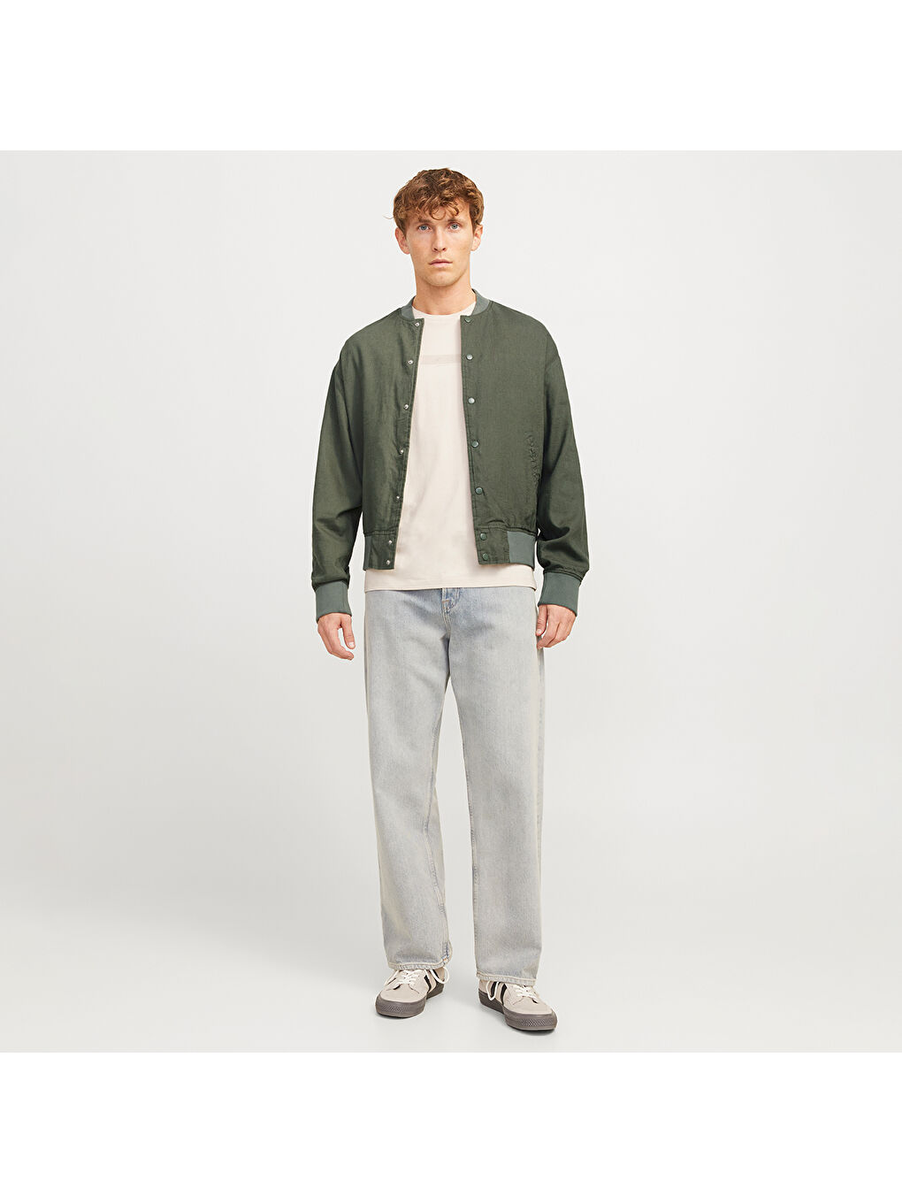 Ario Linen Bomber Erkek Haki Yuvarlak Yaka Ceket-1
