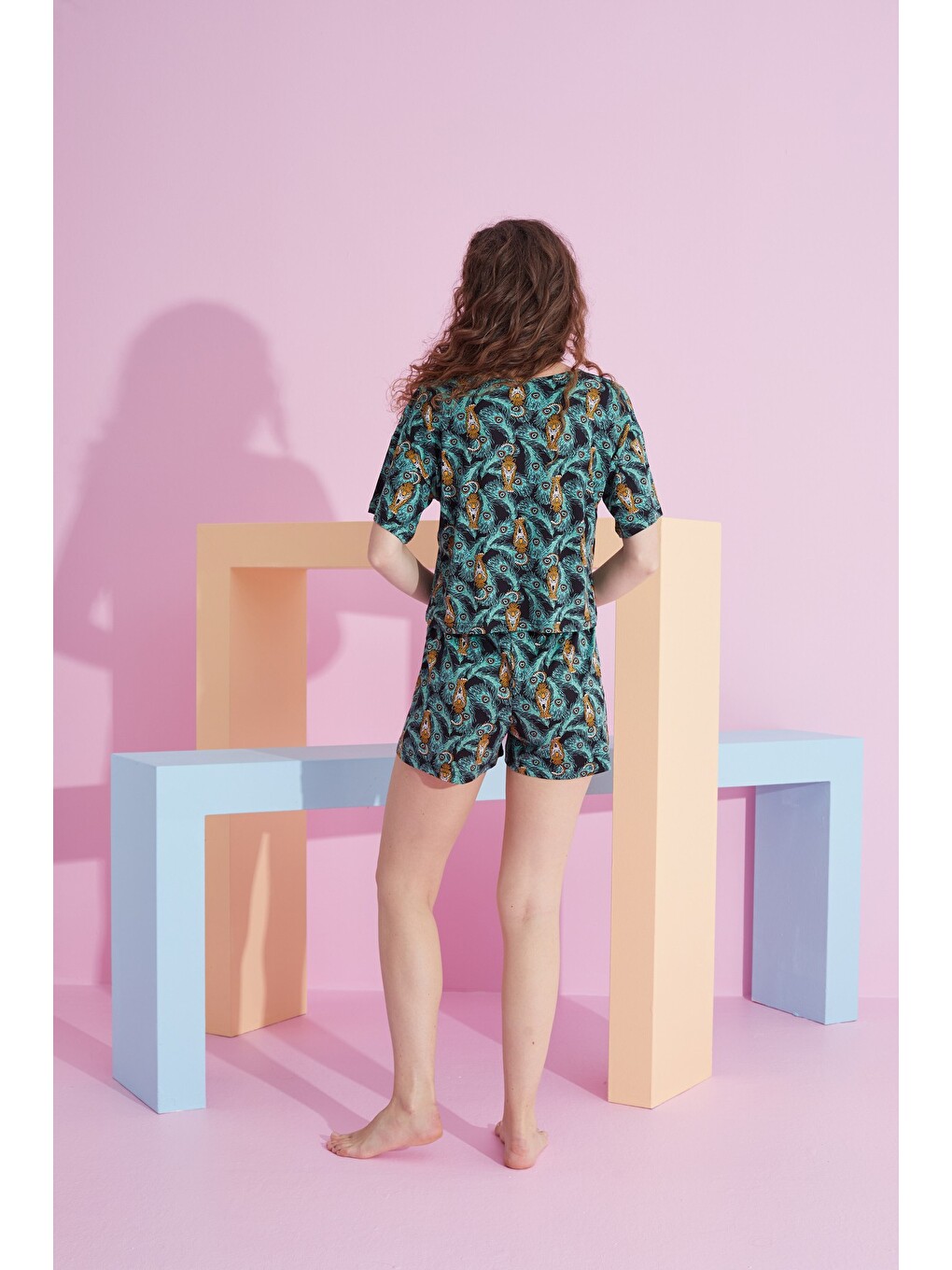 Yeşil Elastanlı Örme T-shirt-şort Pijama Takım-1