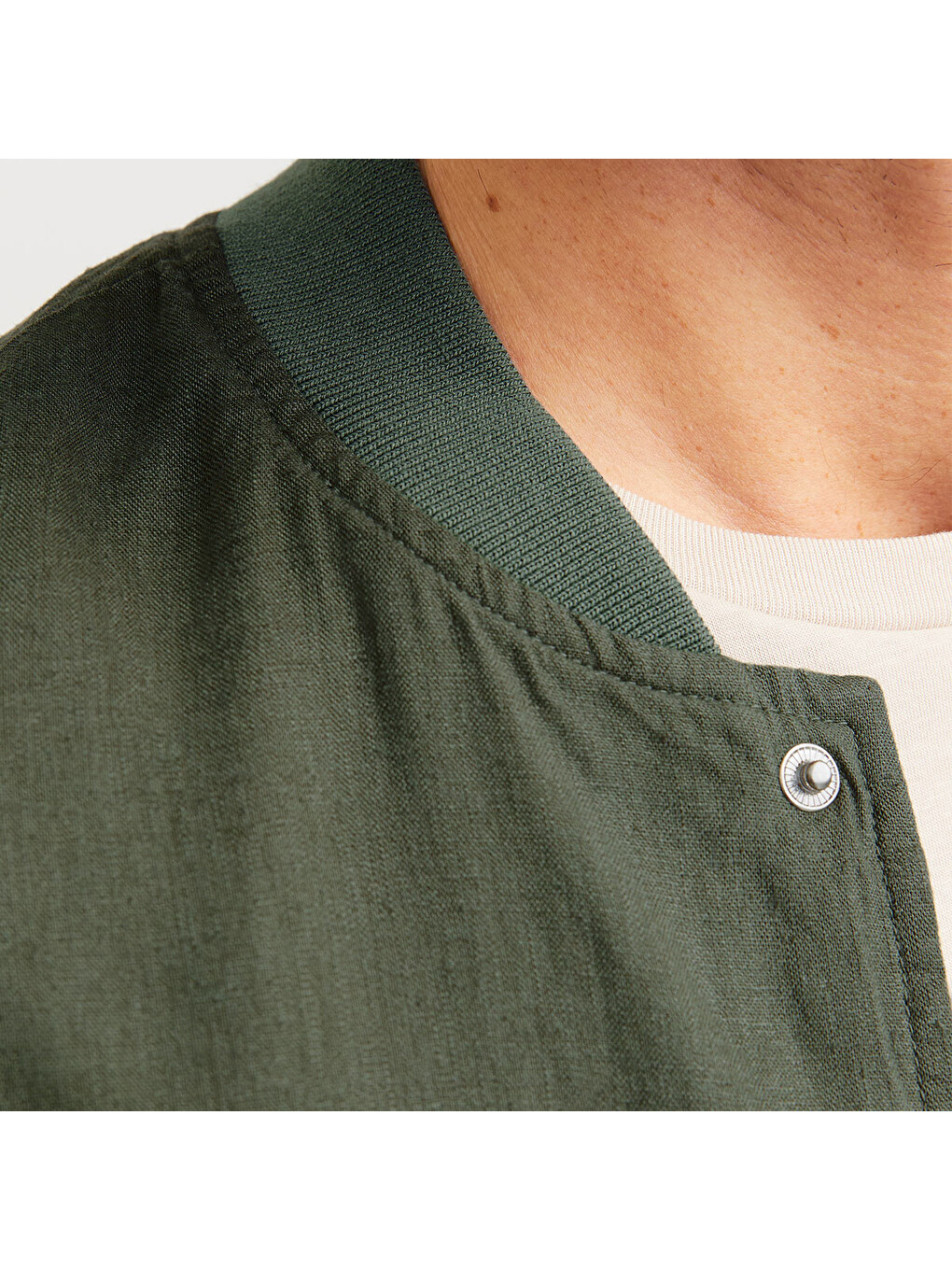 Ario Linen Bomber Erkek Haki Yuvarlak Yaka Ceket-2