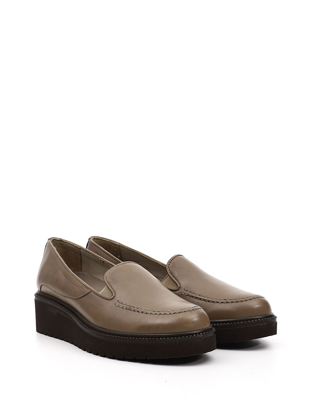 Bej Kadın BEJ-VİZON Dolgu Taban Hakiki Deri Ayakkabı-2