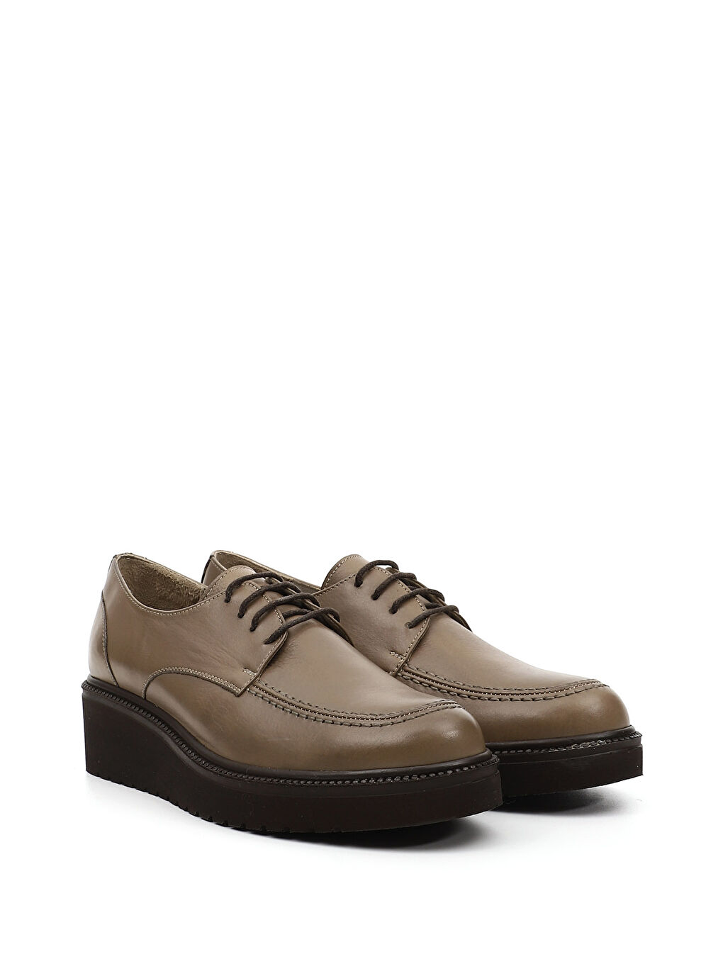 Bej Kadın BEJ-VİZON Bağcıklı Dolgu Taban Hakiki Deri Ayakkabı-2