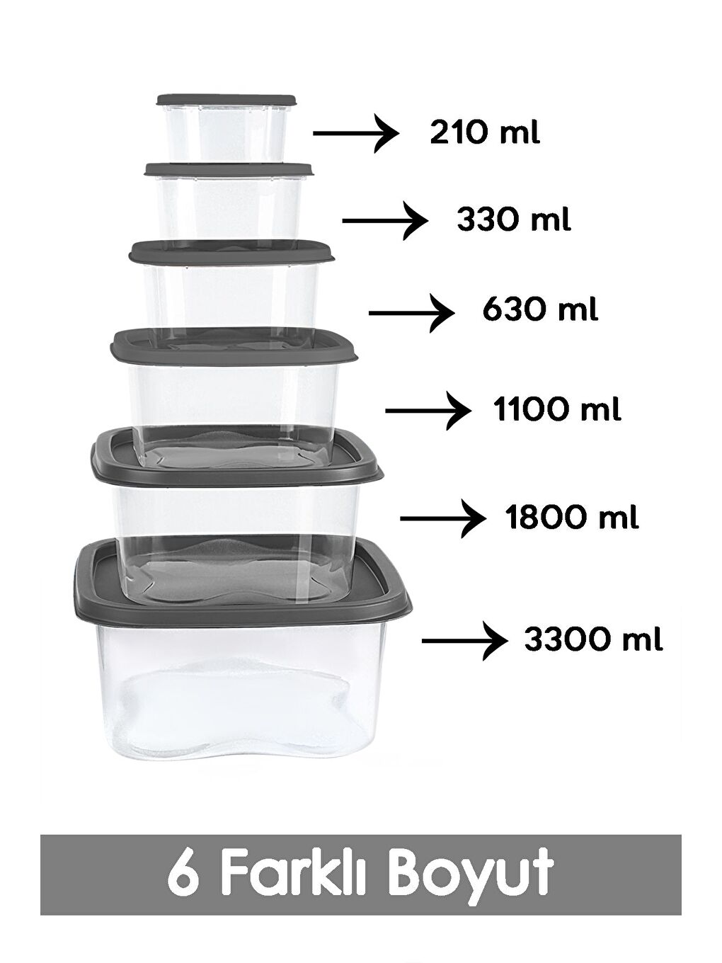 Gri 24'lü Kare Erzak Gıda Saklama Kabı Seti Antrasit-1