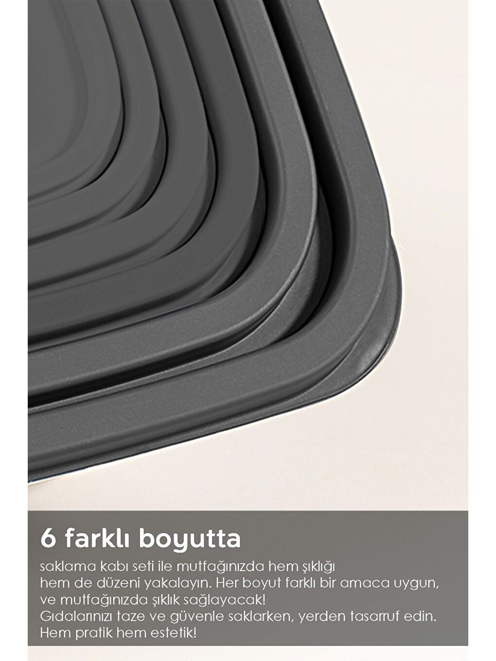 Gri 24'lü Kare Erzak Gıda Saklama Kabı Seti Antrasit-5