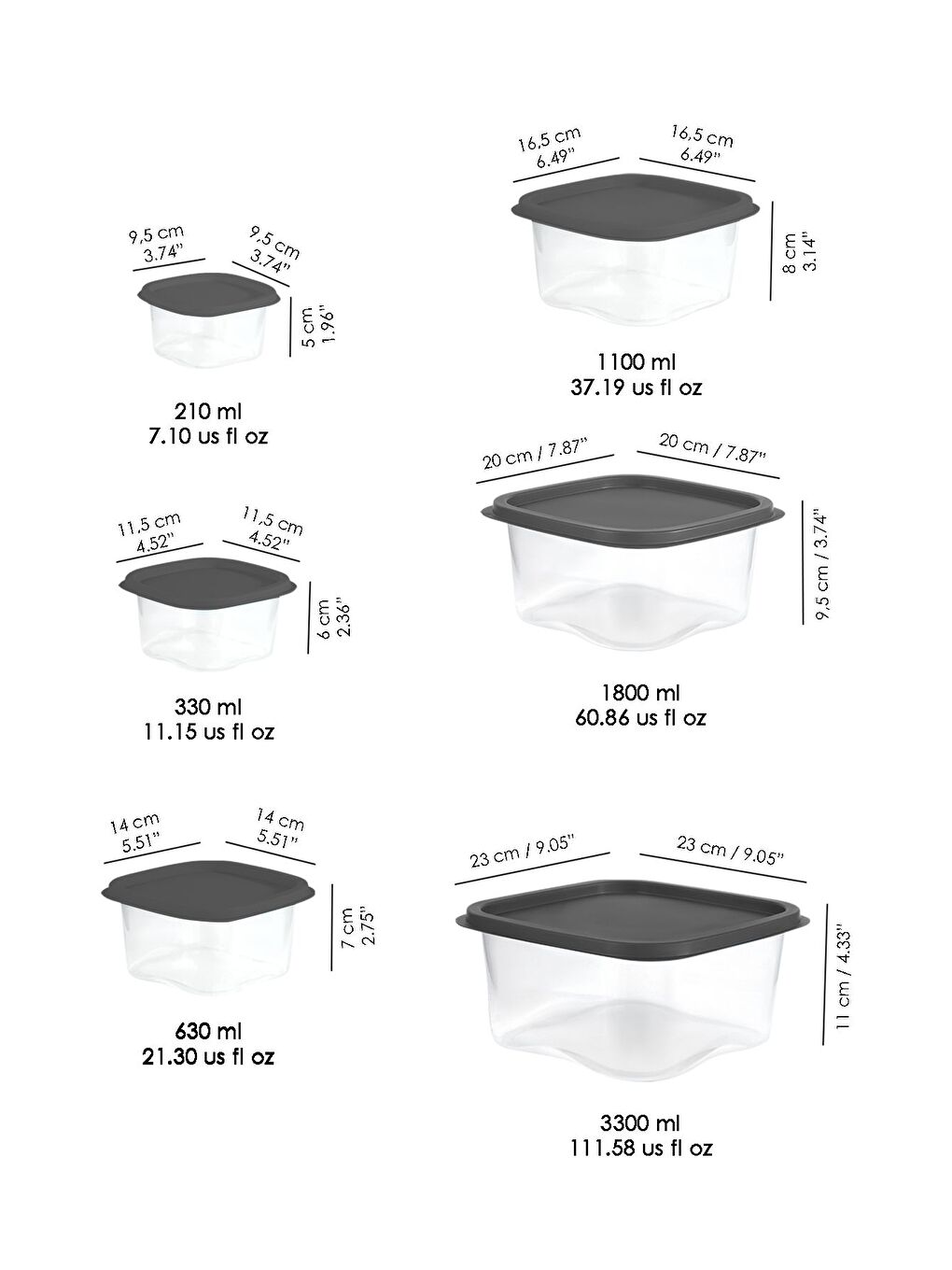Gri 24'lü Kare Erzak Gıda Saklama Kabı Seti Antrasit-6