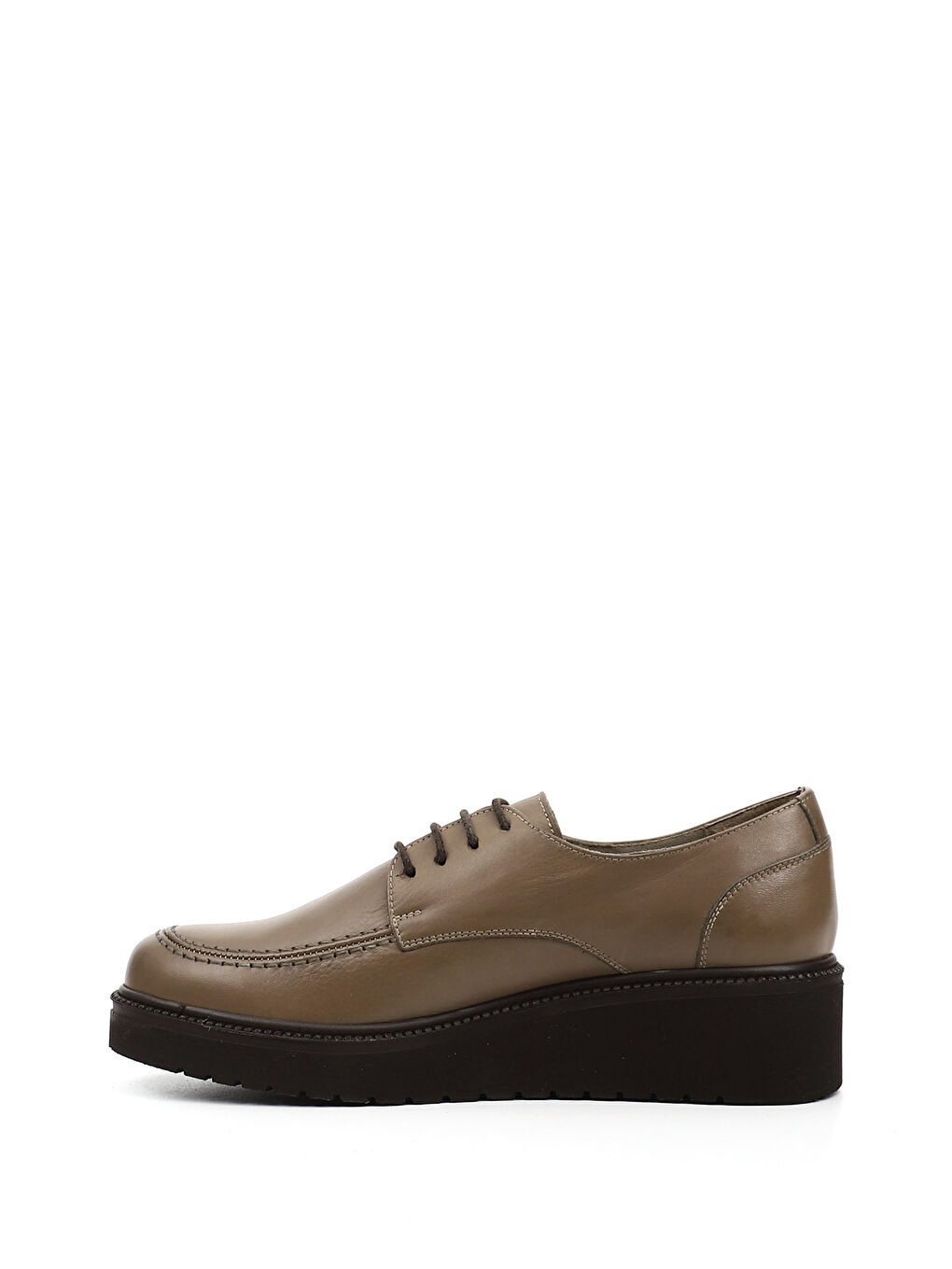 Bej Kadın BEJ-VİZON Bağcıklı Dolgu Taban Hakiki Deri Ayakkabı-3