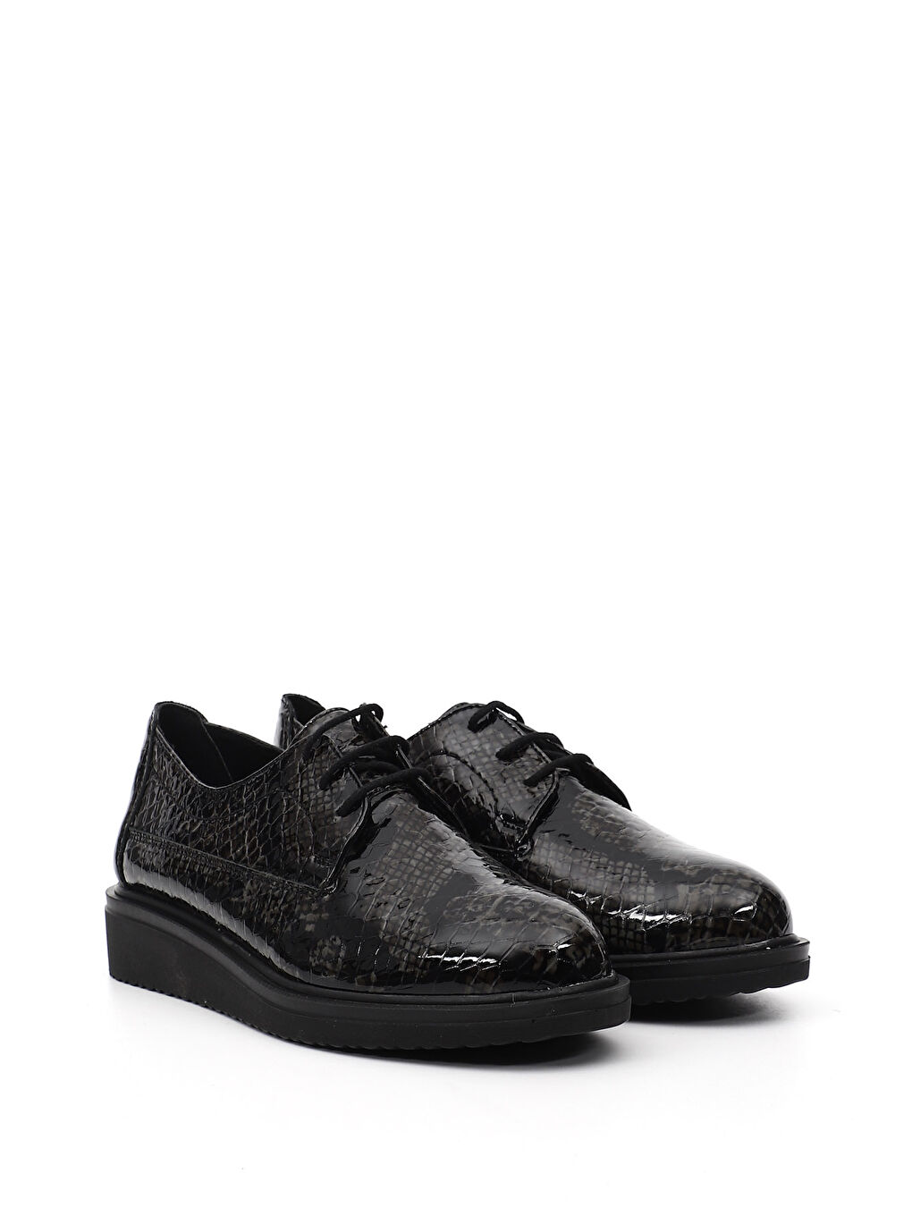 Gri Kadın GRİ Bağcıklı Dolgu Taban Hakiki Deri Ayakkabı-1